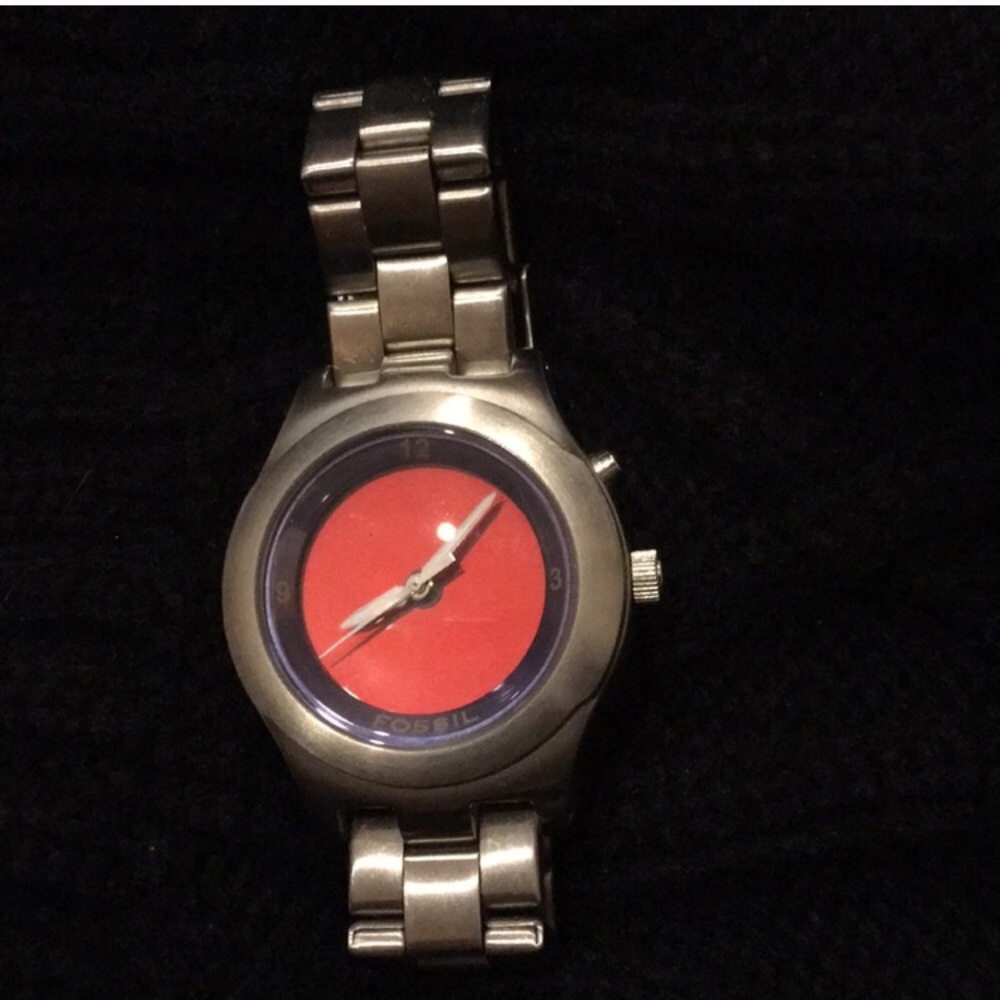 Silver and red Men’s Fossil watch